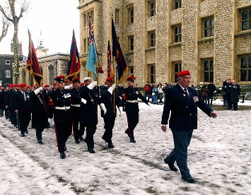 The head of the parade group as they pass Gen. Dannatt & Col. Baber